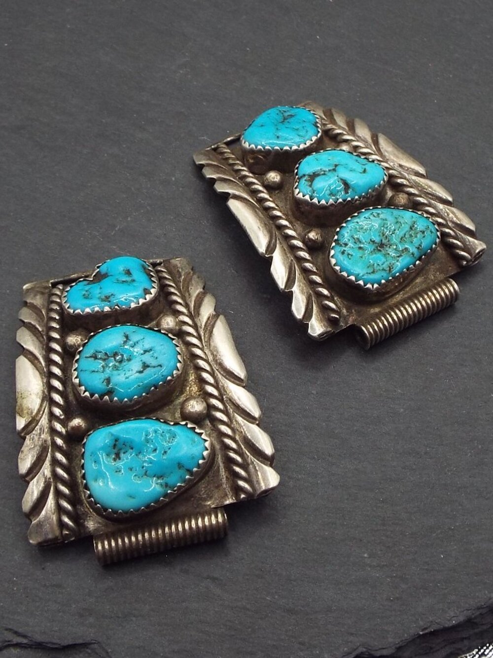 NAVAJO KINGMAN TURQUOISE 3 AMORPHIC STONES STERLING 2 WATCH TIPS/ EARRINGS 65